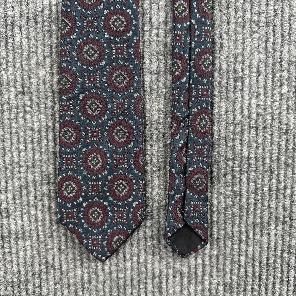 Vintage Etro Neck Tie Blue Red Geometric Medallion Silk Made in Italy 1990s
